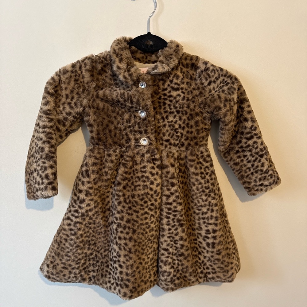 Toddler Girls Leopard Print Faux Fur Coat – Size 4